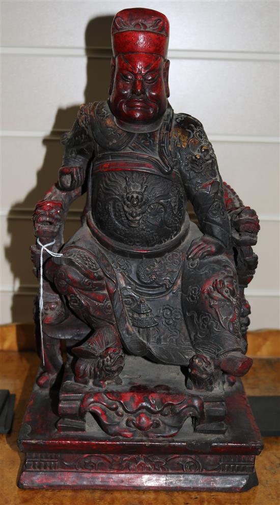 Chinese red lacquered wood figure of Guandi